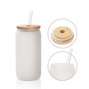 Sublimation Glass Can Blanks with Bamboo Lid and Clear Glass Straw (Frosted, 18oz)