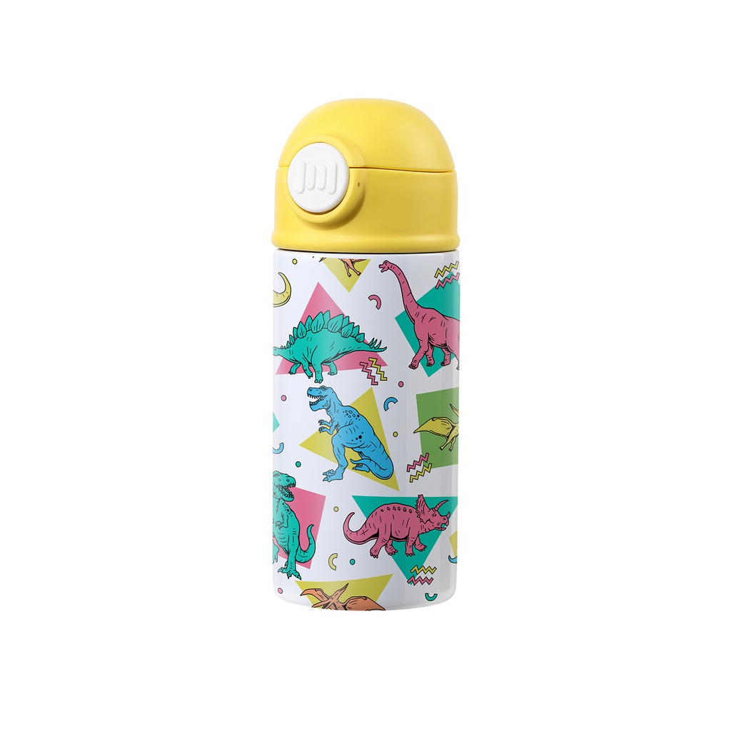 Sublimation Kids Water Bottle Glossy White with Yellow Pop Lid 12oz 360ml