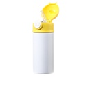 Sublimation Kids Water Bottle Glossy White with Yellow Pop Lid 12oz 360ml