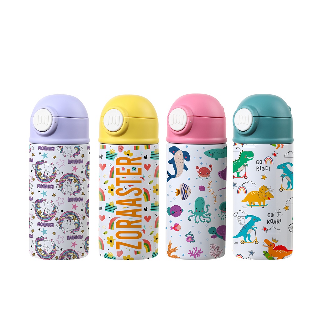 Sublimation Kids Water Bottle Glossy White with Yellow Pop Lid 12oz 360ml