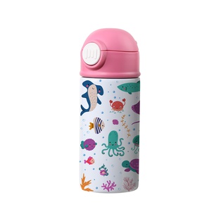 Sublimation Kids Water Bottle Glossy White with Pink Pop Lid 12oz 360ml