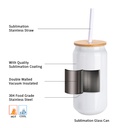 15oz/450ml Sublimation Soda Can with Bamboo Lid and Sublimation Straw (White)