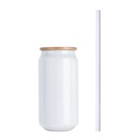 15oz/450ml Sublimation Soda Can with Bamboo Lid and Sublimation Straw (White)