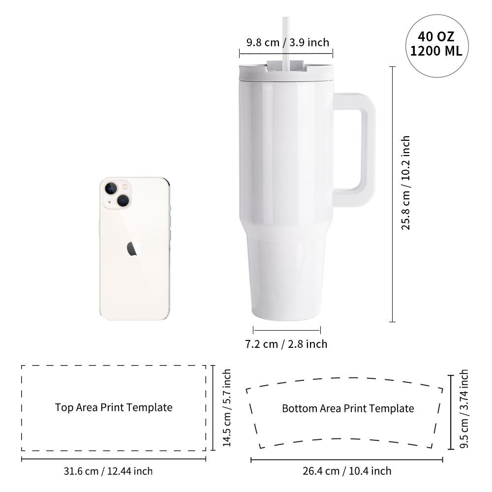 Sublimation Stainless Steel  Tumbler with Flip Lid &amp; Plastic Straw and Handle 40oz 1200ml