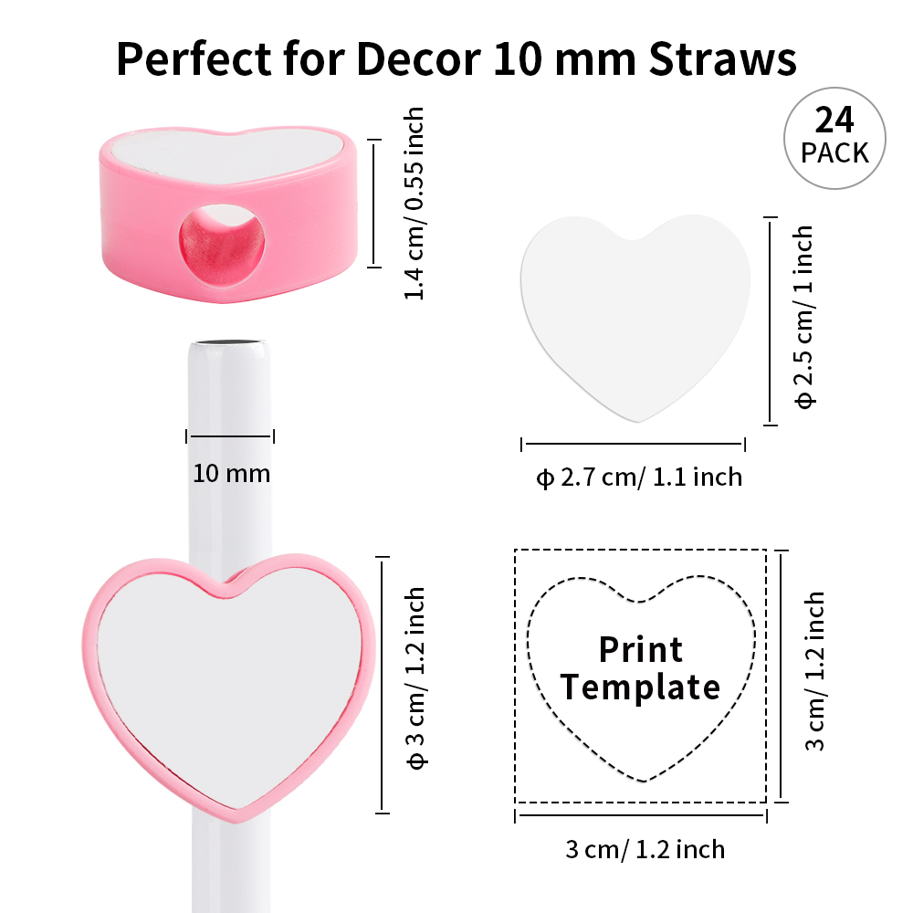 Sublimation Silicone Straw Topper (Pink,Heart Shape)