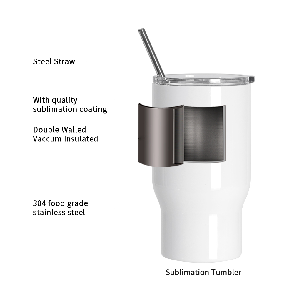 18oz/550ml Stainless Steel Travel Tumbler with Clear Flat Lid (White)