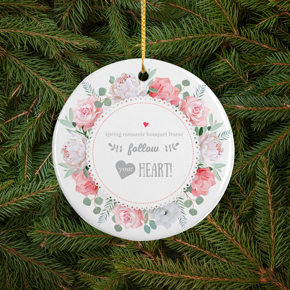 Sublimation Ceramic Ornament Round with Gold String (2.75inch, Double-sided White)