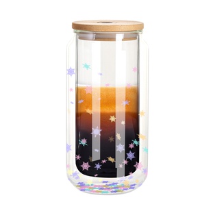 Sublimation Snow Globe Glass Can Blank Double Wall with bamboo lid (Clear, 10oz/300ml)