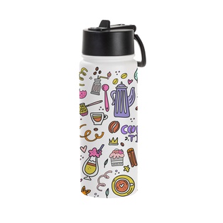 18oz/550ml Stainless Steel Water Bottle w/ Wide Mouth Straw Lid & Rotating Handle (Sublimation, Matt White)