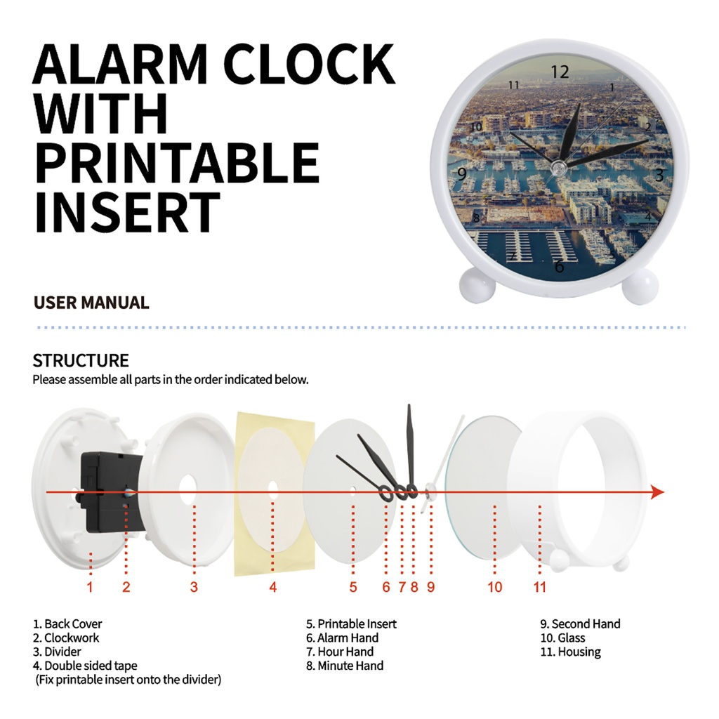 Sublimation Alarm Clock (10.5*10.7*4cm,White)