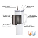 40oz/1200ml Stainless Steel White Travel Tumbler with Lid &amp; Straw(Heat Resistant Plastic Handle)