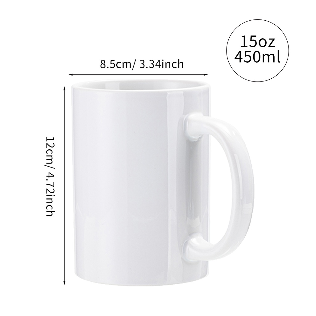 15oz White Sublimation Mug - Flat Bottom