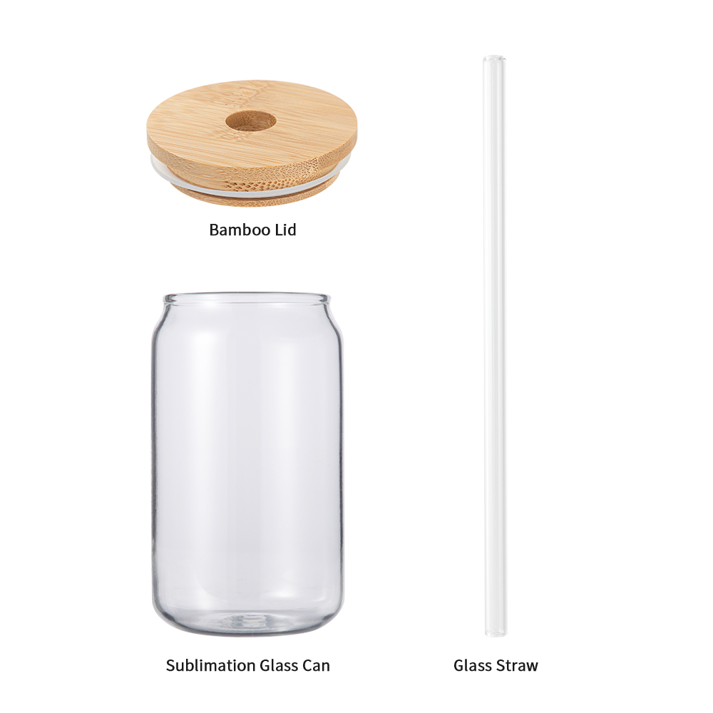 13oz/400ml Clear Glass Mugs with Bamboo lid &amp; Glass Straw