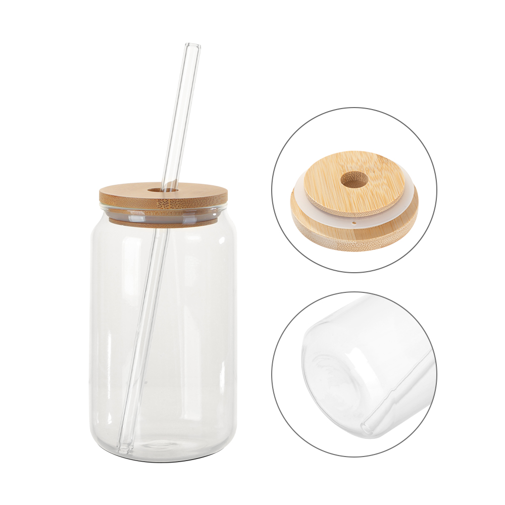 13oz/400ml Clear Glass Mugs with Bamboo lid &amp; Glass Straw