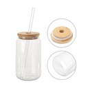 13oz/400ml Clear Glass Mugs with Bamboo lid &amp; Glass Straw