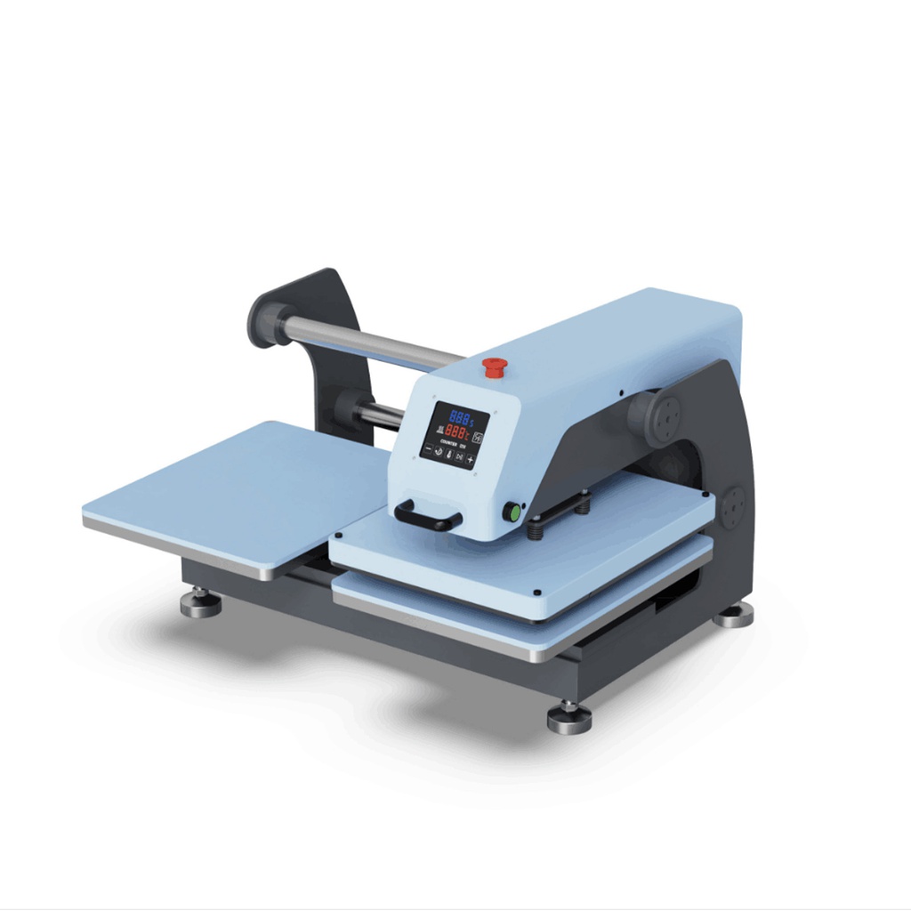 Pneumatic Up-Sliding Dual Platen Heat Press (40x50cm, Light Blue)