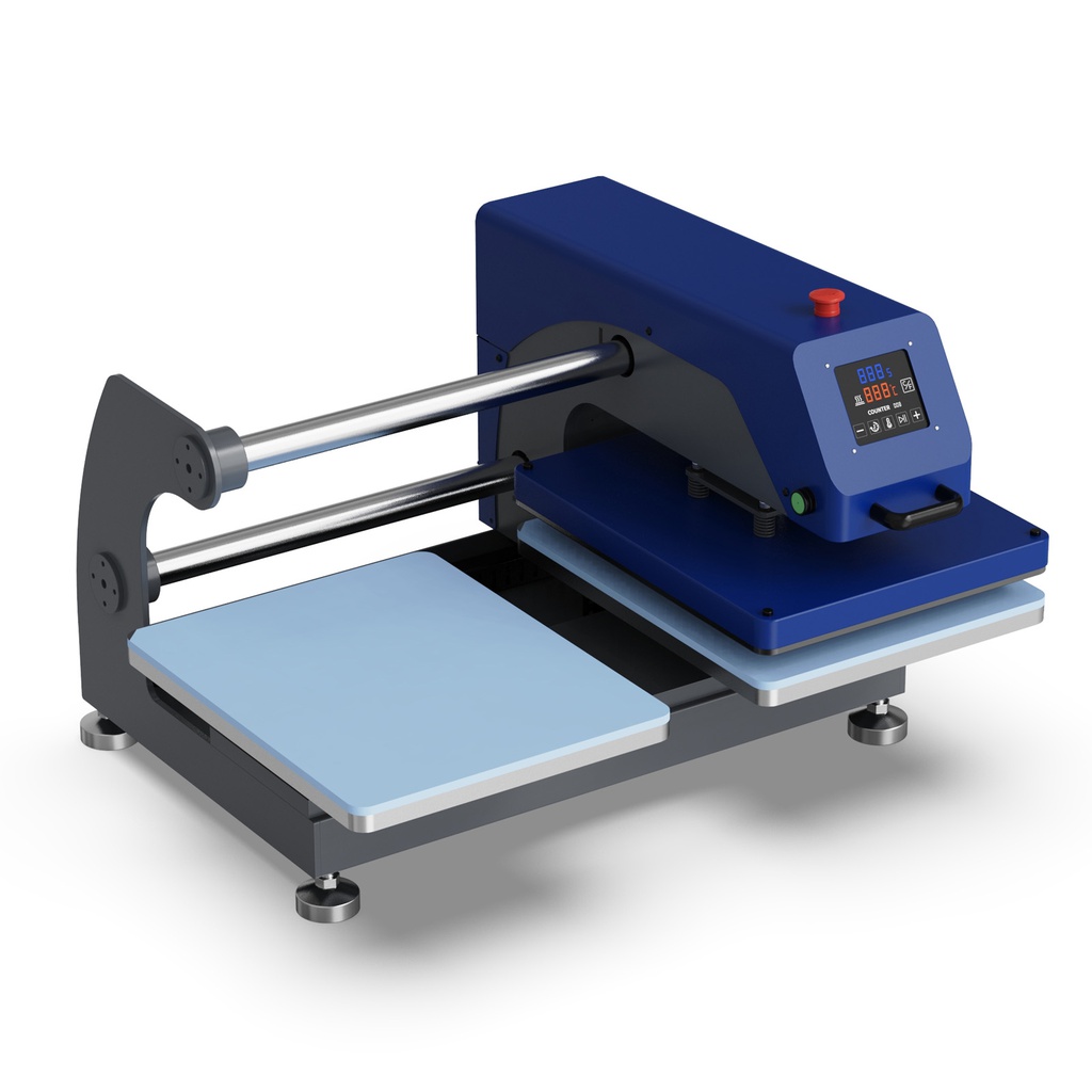 Pneumatic Up-Sliding Dual Platen Heat Press (40x50cm, Dark Blue)