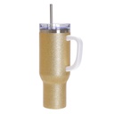 40oz/1200ml Stainless Steel Tumbler with Plastic Handle, Metal Straw &amp; Leak-Proof Slide Lid (Glitter Gold)