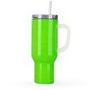 40oz/1200ml Stainless Steel Neon Travel Tumbler with Plastic Handle, Plastic Straw &amp; Leak-Proof Slide Lid (Glossy Green)