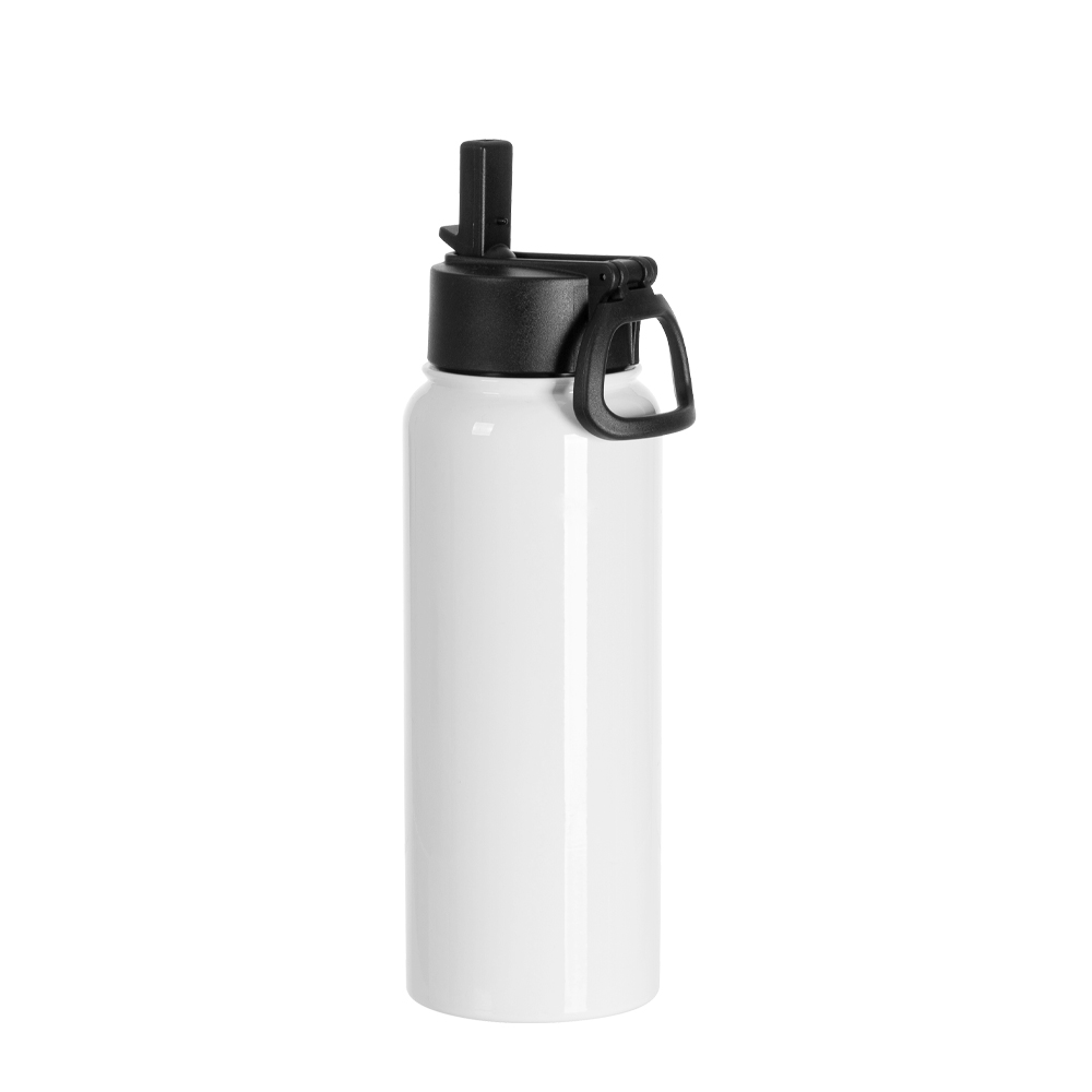 30oz/900ml Stainless Steel Water Bottle w/ Wide Mouth Straw &amp; Portable Lid (White)