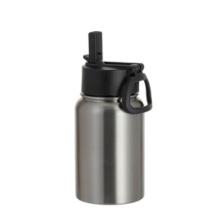 17oz/500ml Stainless Steel Water Bottle w/ Wide Mouth Straw & Portable Lid (Silver)