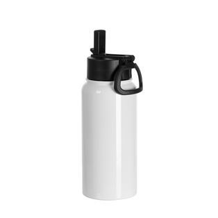 25oz/750ml Stainless Steel Water Bottle w/ Wide Mouth Straw & Portable Lid (White)