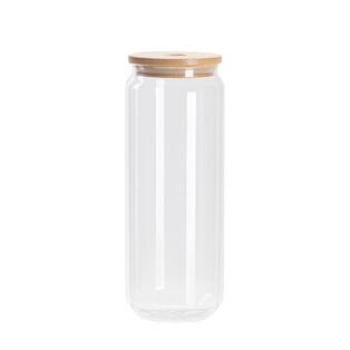 Sublimation Glass Can Blank with bamboo lid (Clear, 25oz/750ml)