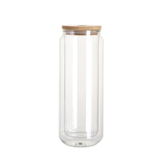 Sublimation Snow Globe Glass Can Blank Double Wall with bamboo lid (Clear, 15oz/450ml)