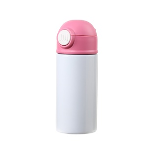 Sublimation Kids Water Bottle Glossy White with Pink Pop Lid 12oz 360ml